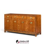 hickory manufacturing mid century walnut and brass campaign credenza