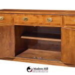 hickory manufacturing mid century walnut and brass campaign credenza