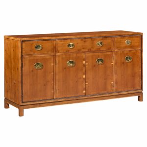 hickory manufacturing mid century walnut and brass campaign credenza