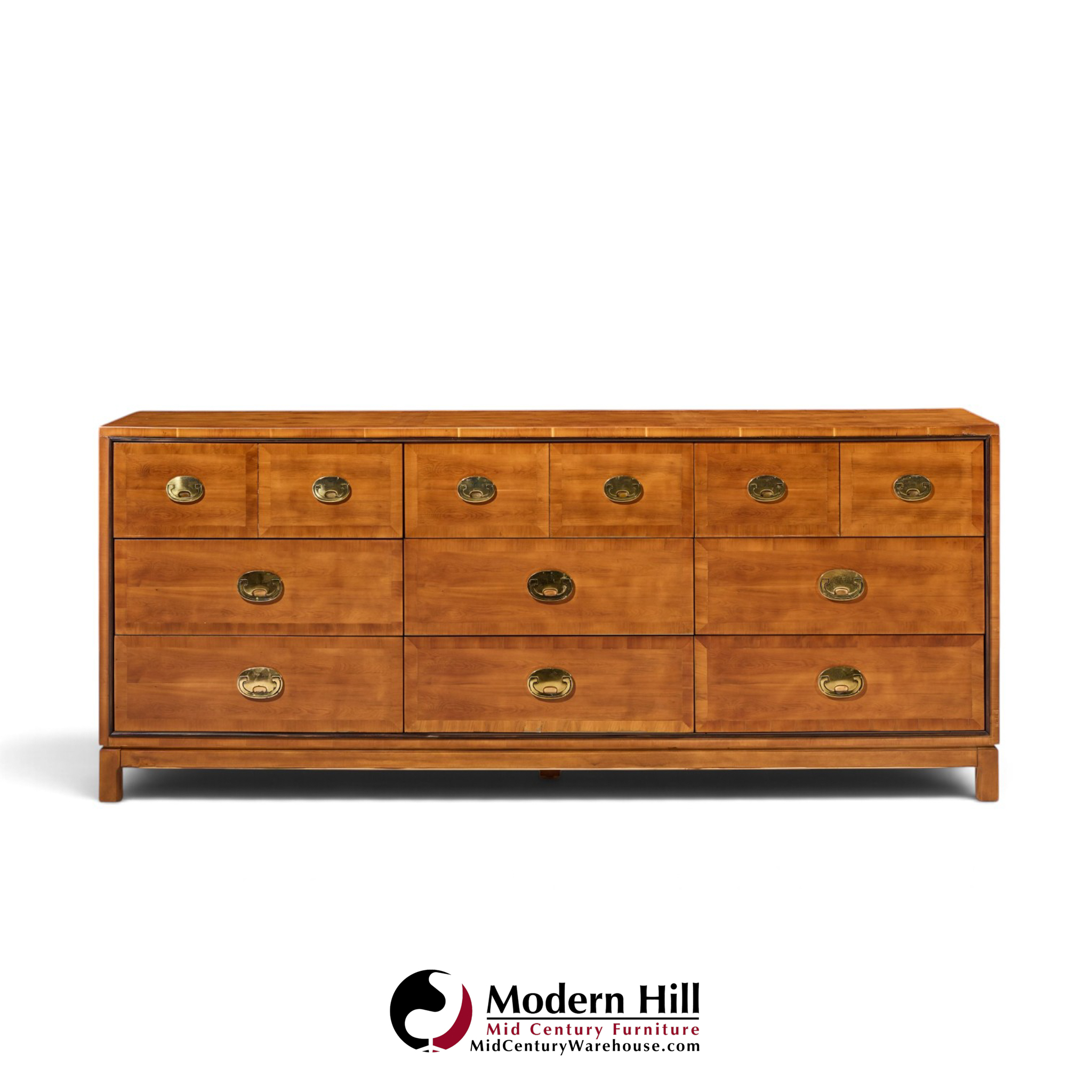 hickory manufacturing mid century walnut and brass campaign dresser