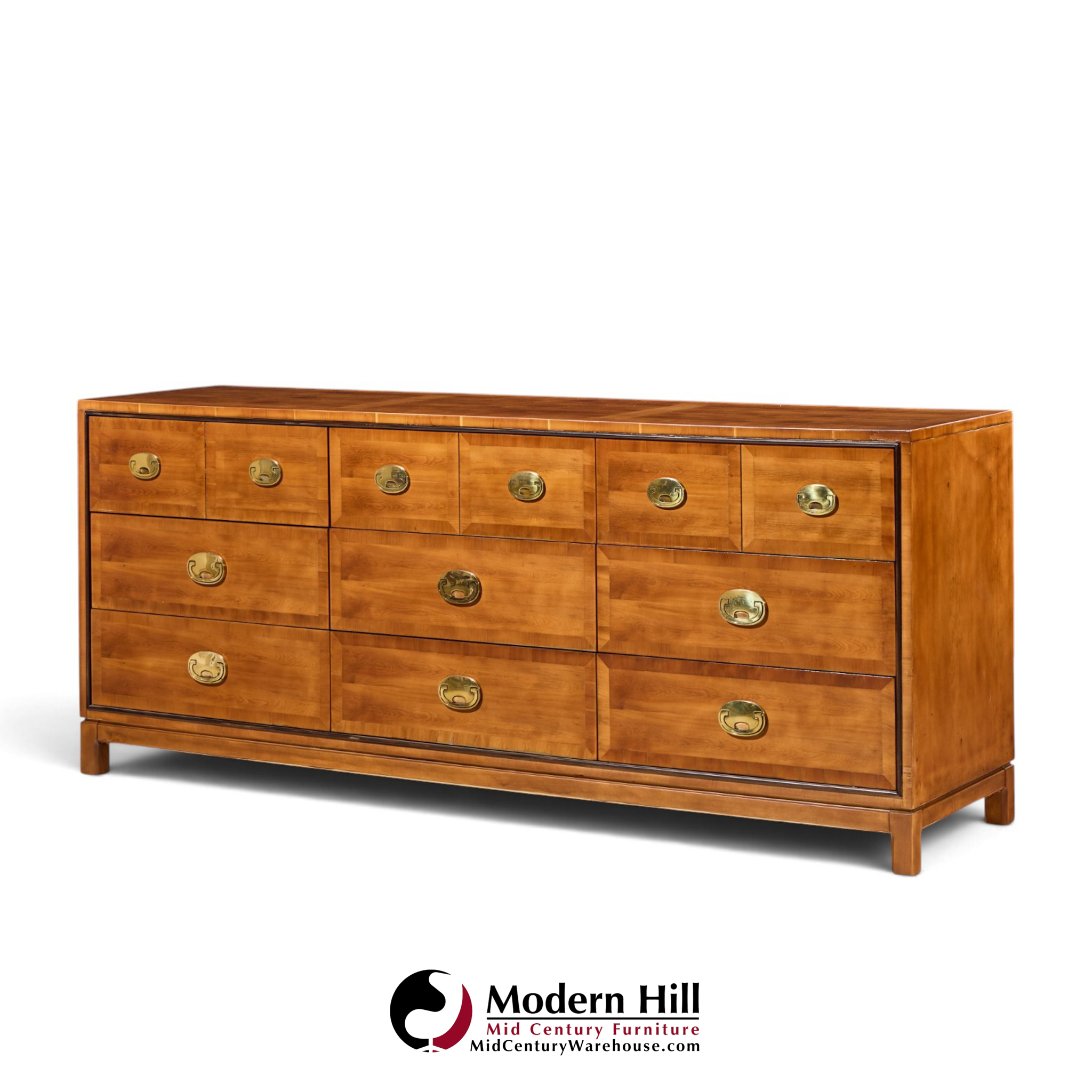 hickory manufacturing mid century walnut and brass campaign dresser