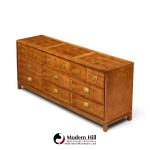 hickory manufacturing mid century walnut and brass campaign dresser