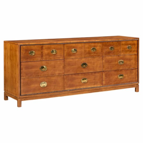 hickory manufacturing mid century walnut and brass campaign dresser