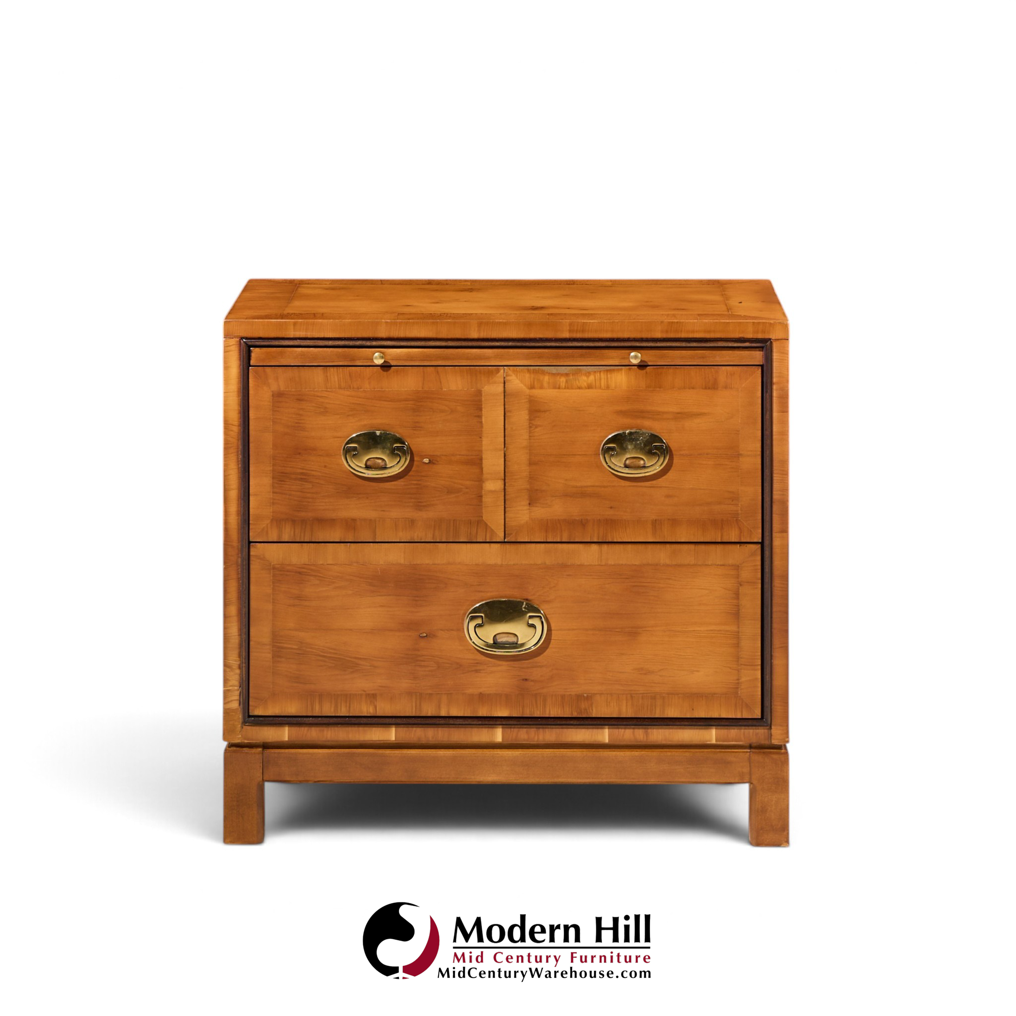 hickory manufacturing mid century walnut and brass campaign nightstand