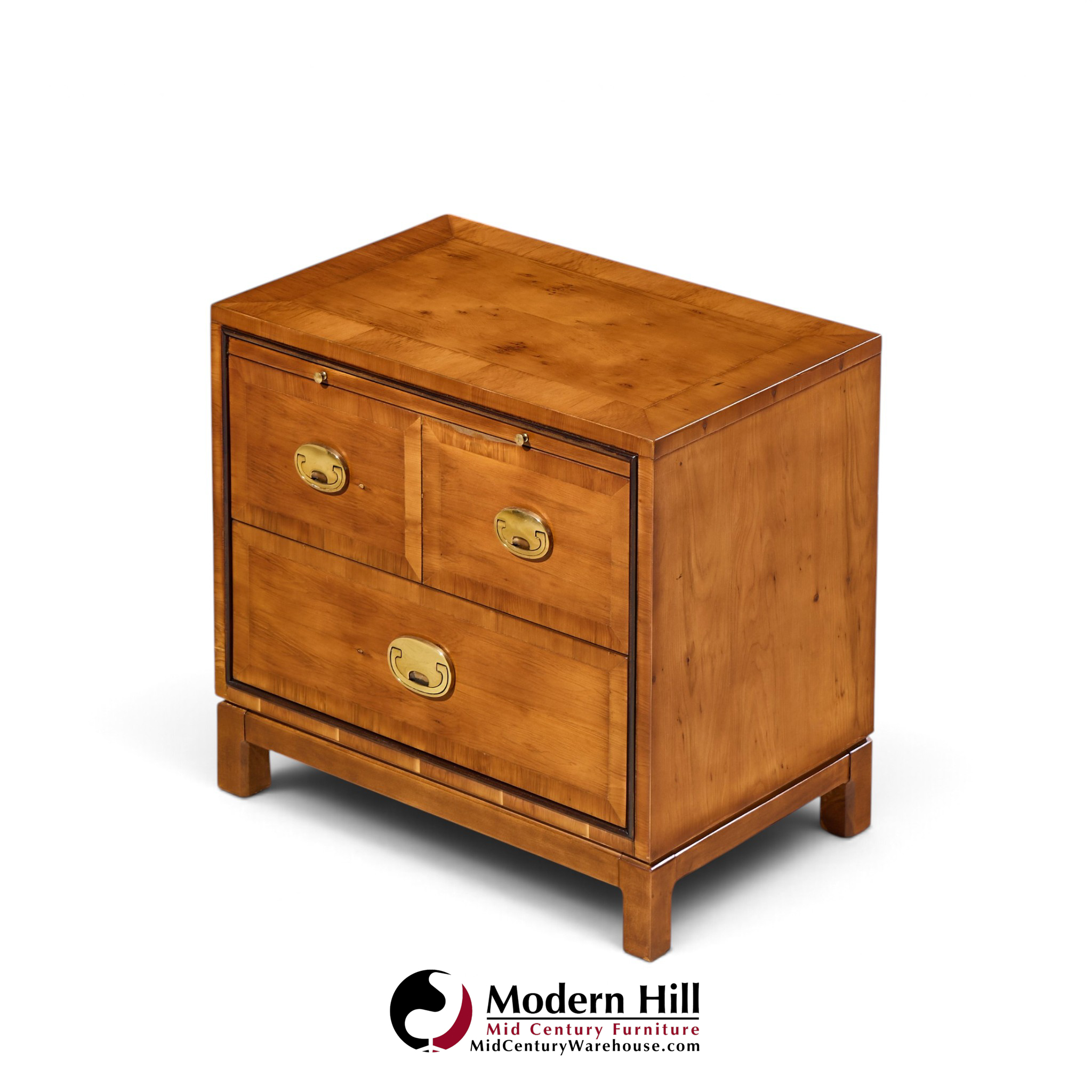 hickory manufacturing mid century walnut and brass campaign nightstand