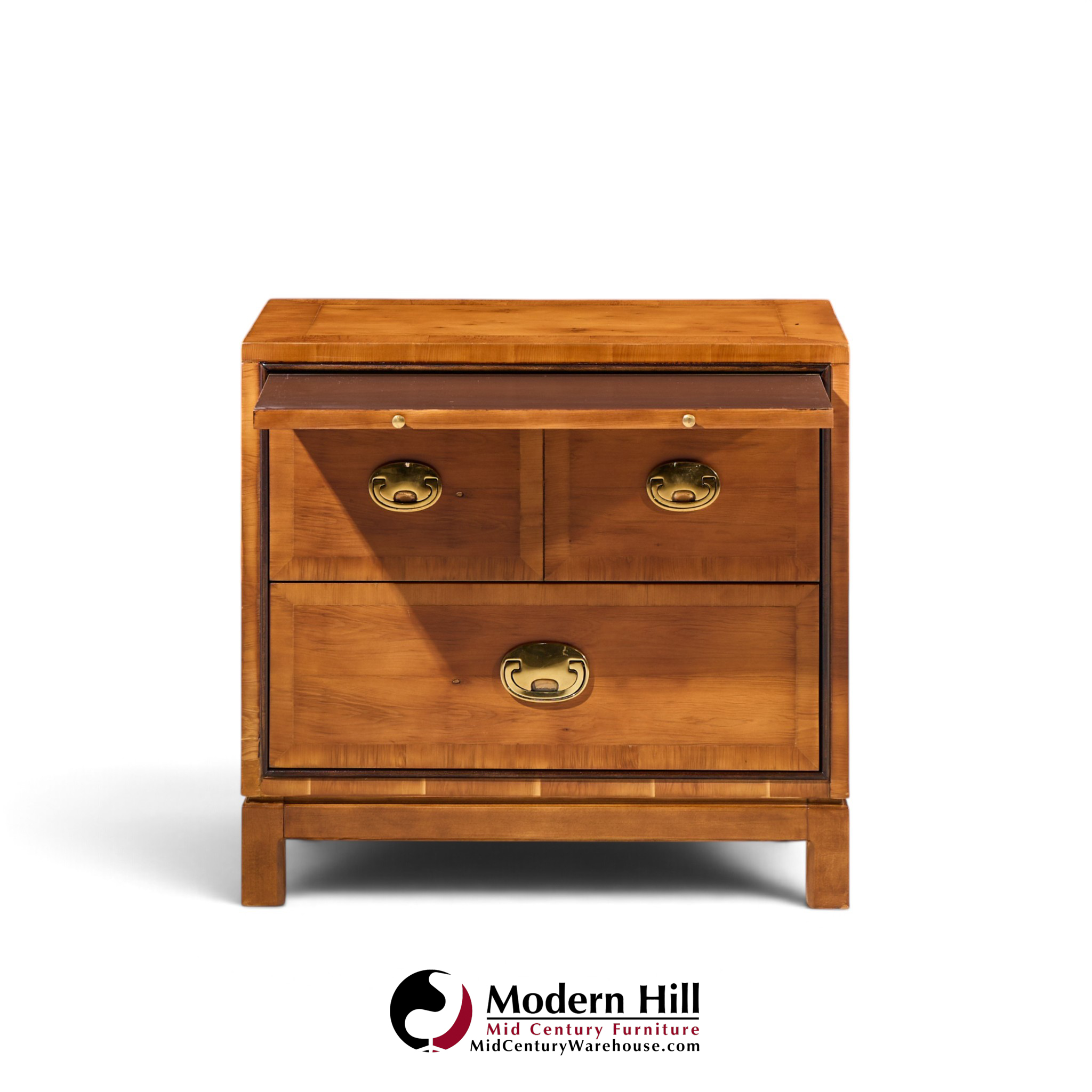 hickory manufacturing mid century walnut and brass campaign nightstand