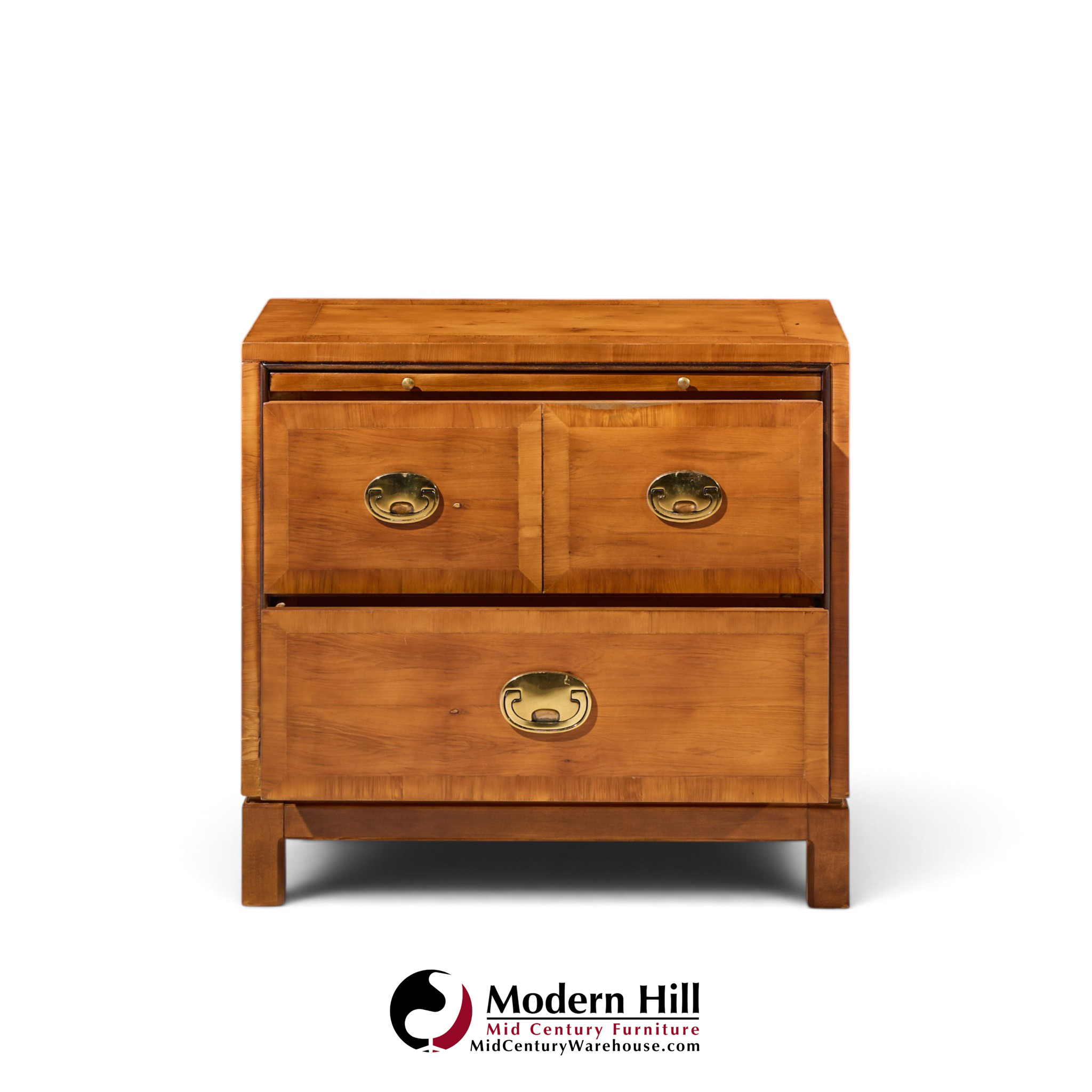 hickory manufacturing mid century walnut and brass campaign nightstand