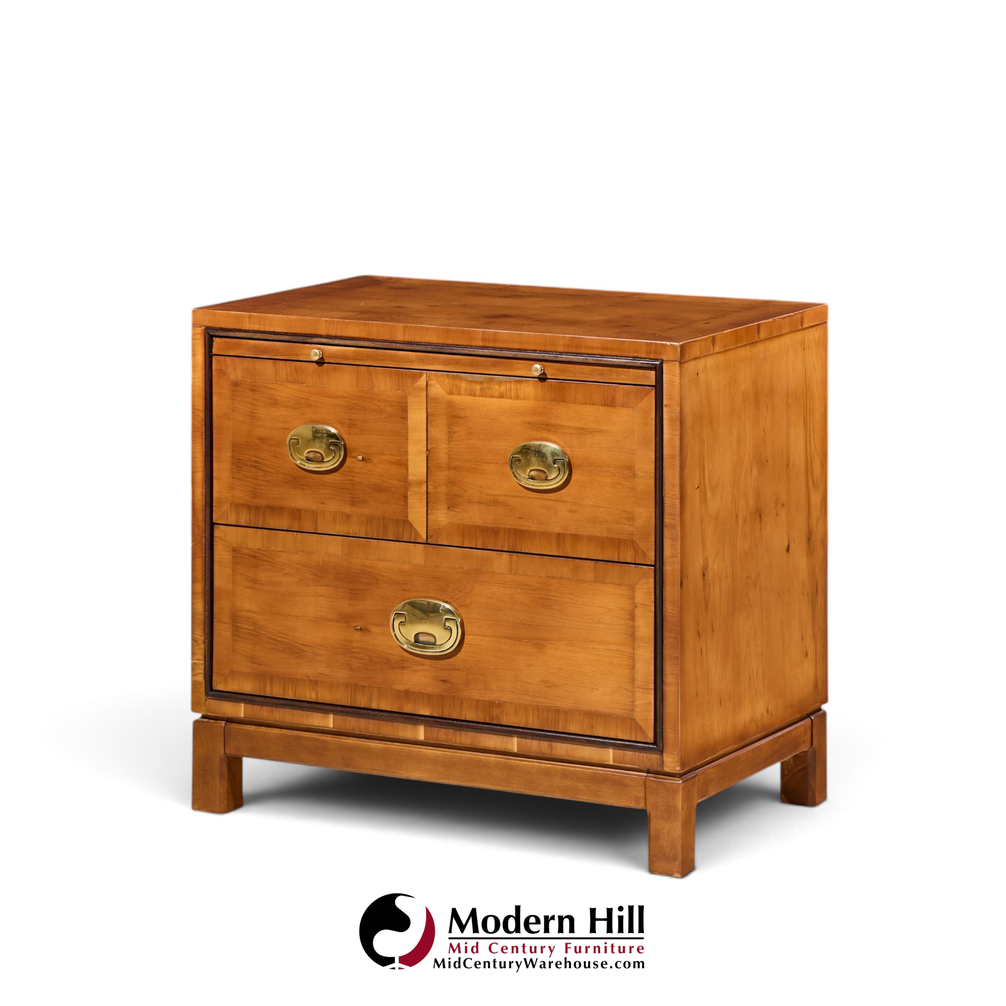 hickory manufacturing mid century walnut and brass campaign nightstand