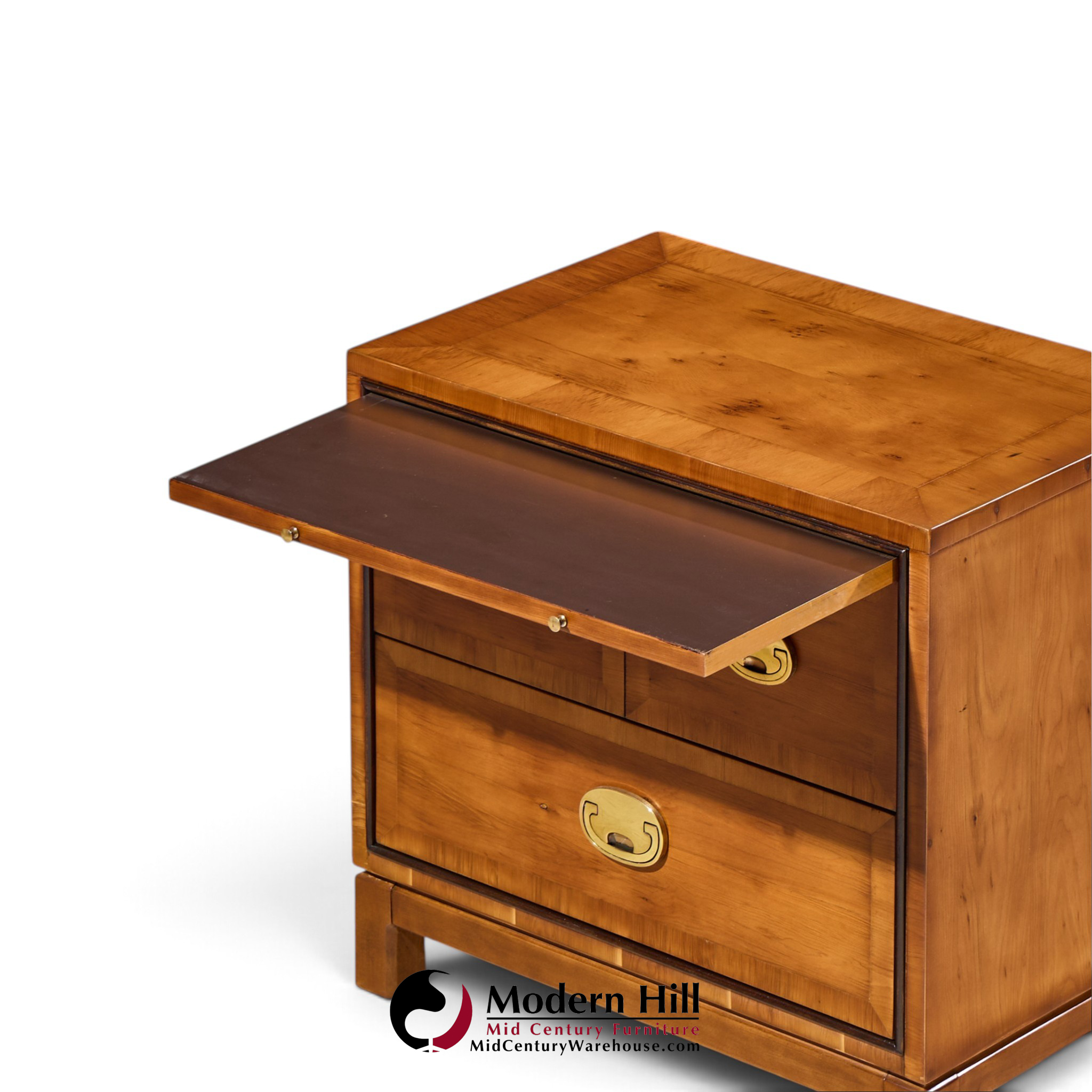 hickory manufacturing mid century walnut and brass campaign nightstand