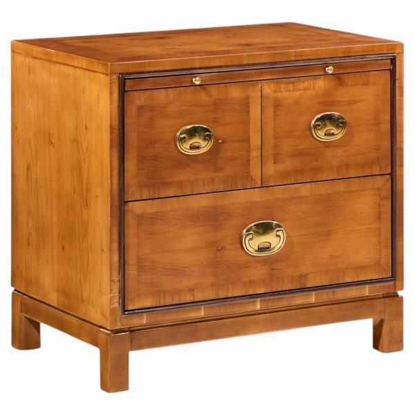 hickory manufacturing mid century walnut and brass campaign nightstand