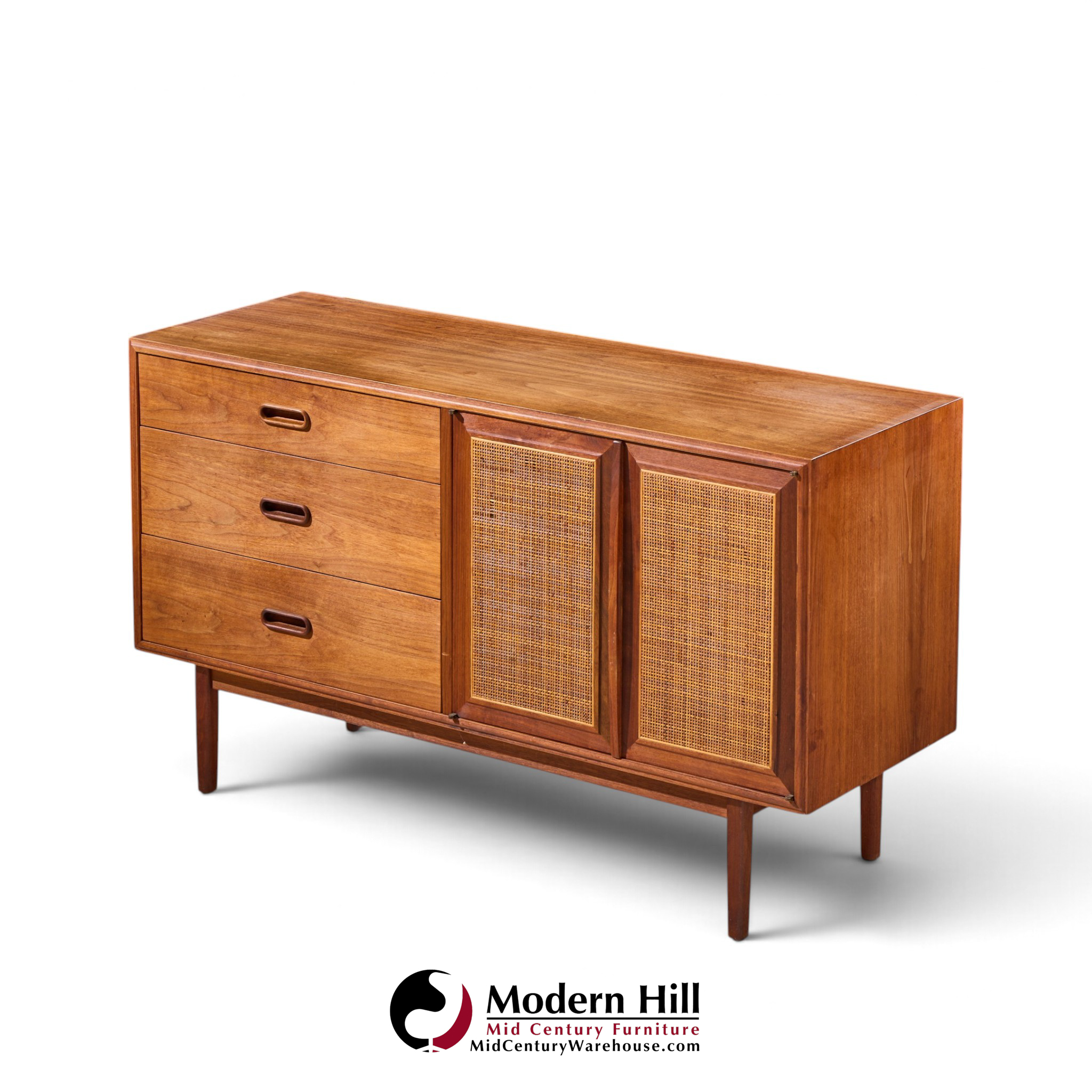 jack cartwright for founders mid century walnut and cane credenza with hutch