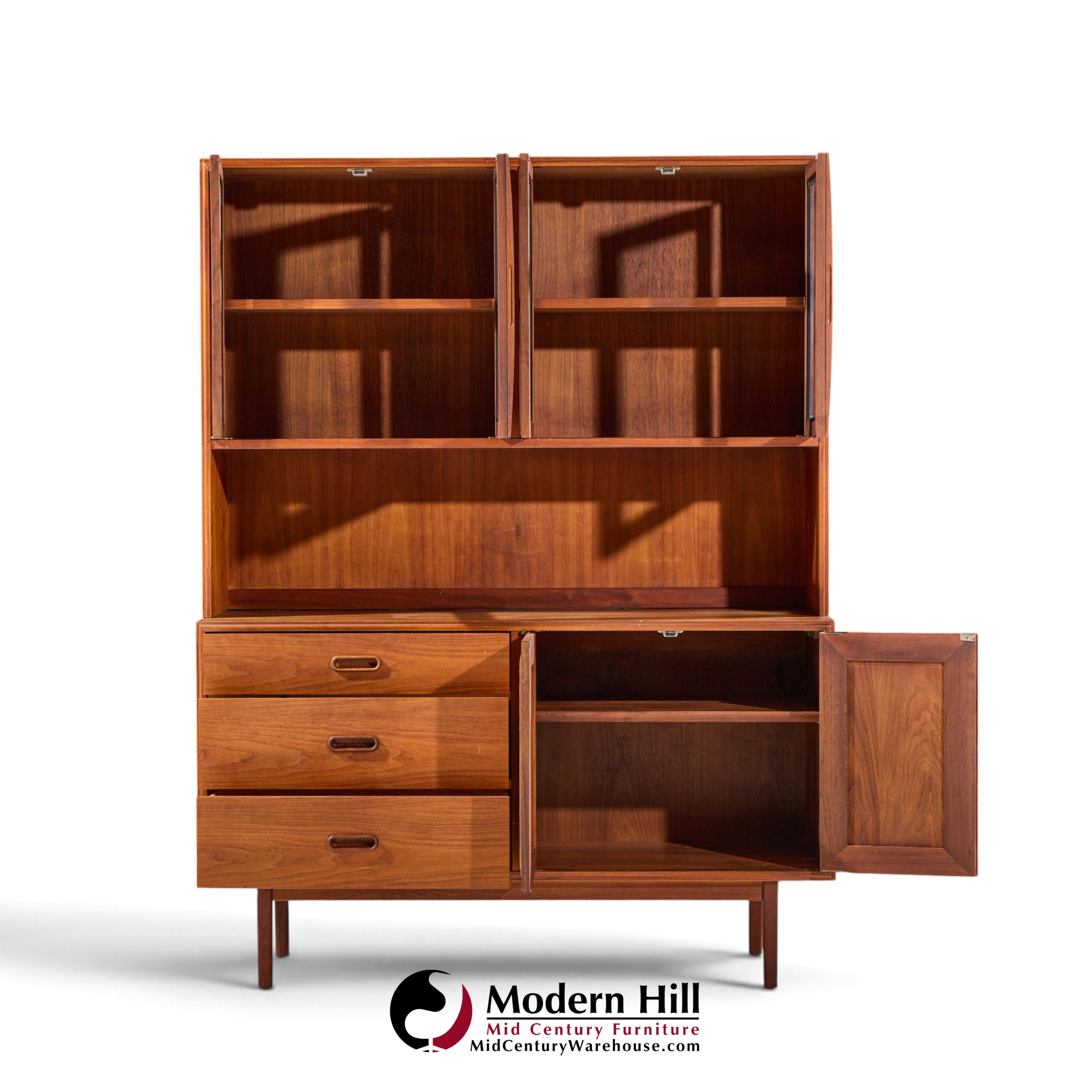 jack cartwright for founders mid century walnut and cane credenza with hutch