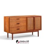 jack cartwright for founders mid century walnut and cane credenza with hutch