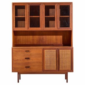 jack cartwright for founders mid century walnut and cane credenza with hutch