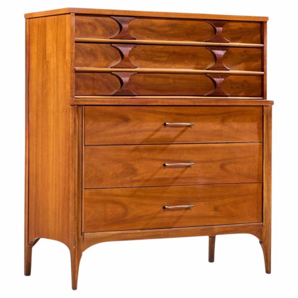 kent coffey perspecta mid century walnut and rosewood highboy dresser