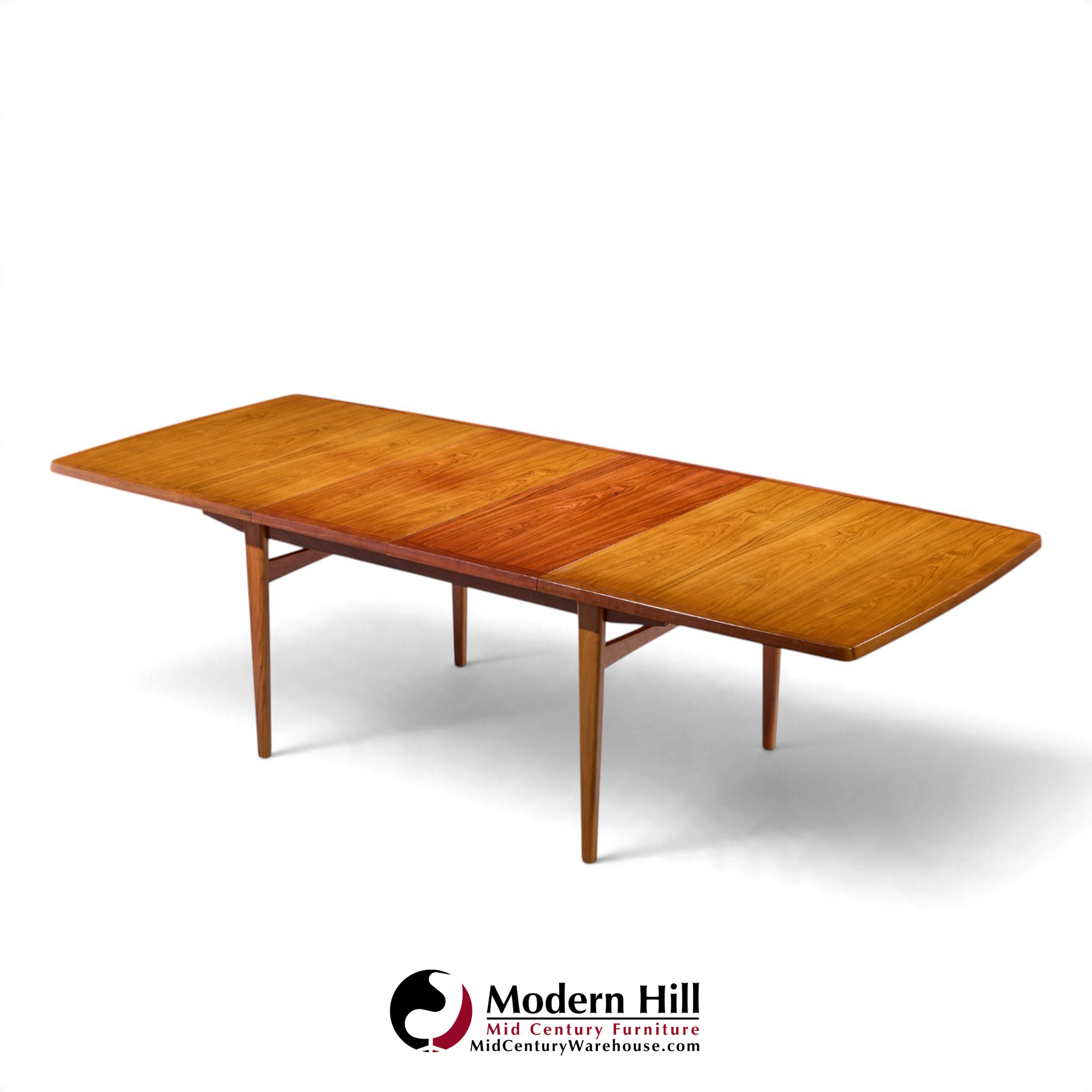 kurt Østervig style mid century danish rosewood expanding hidden leaf dining table with 2 leaves