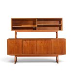 kurt Østervig style mid century danish teak sliding door credenza and hutch