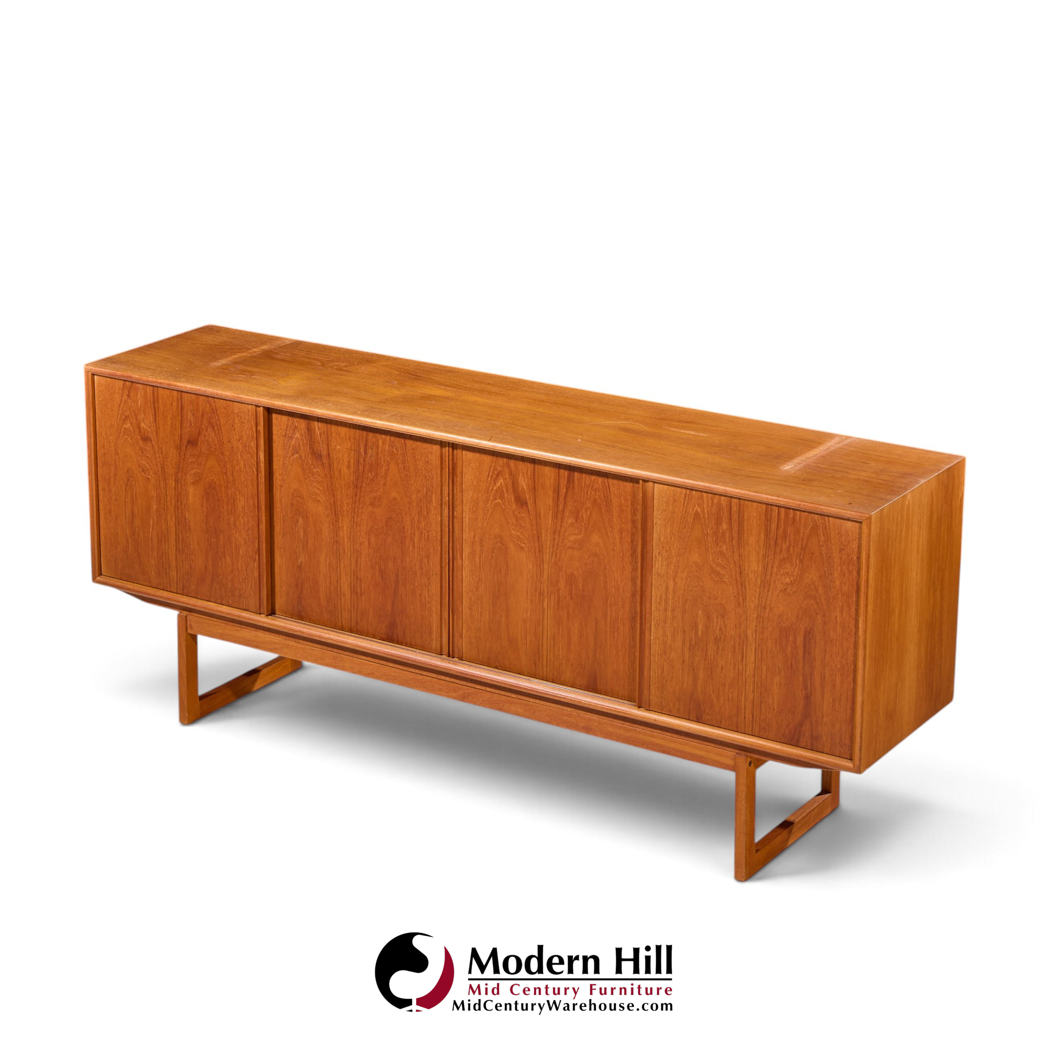 kurt Østervig style mid century danish teak sliding door credenza and hutch
