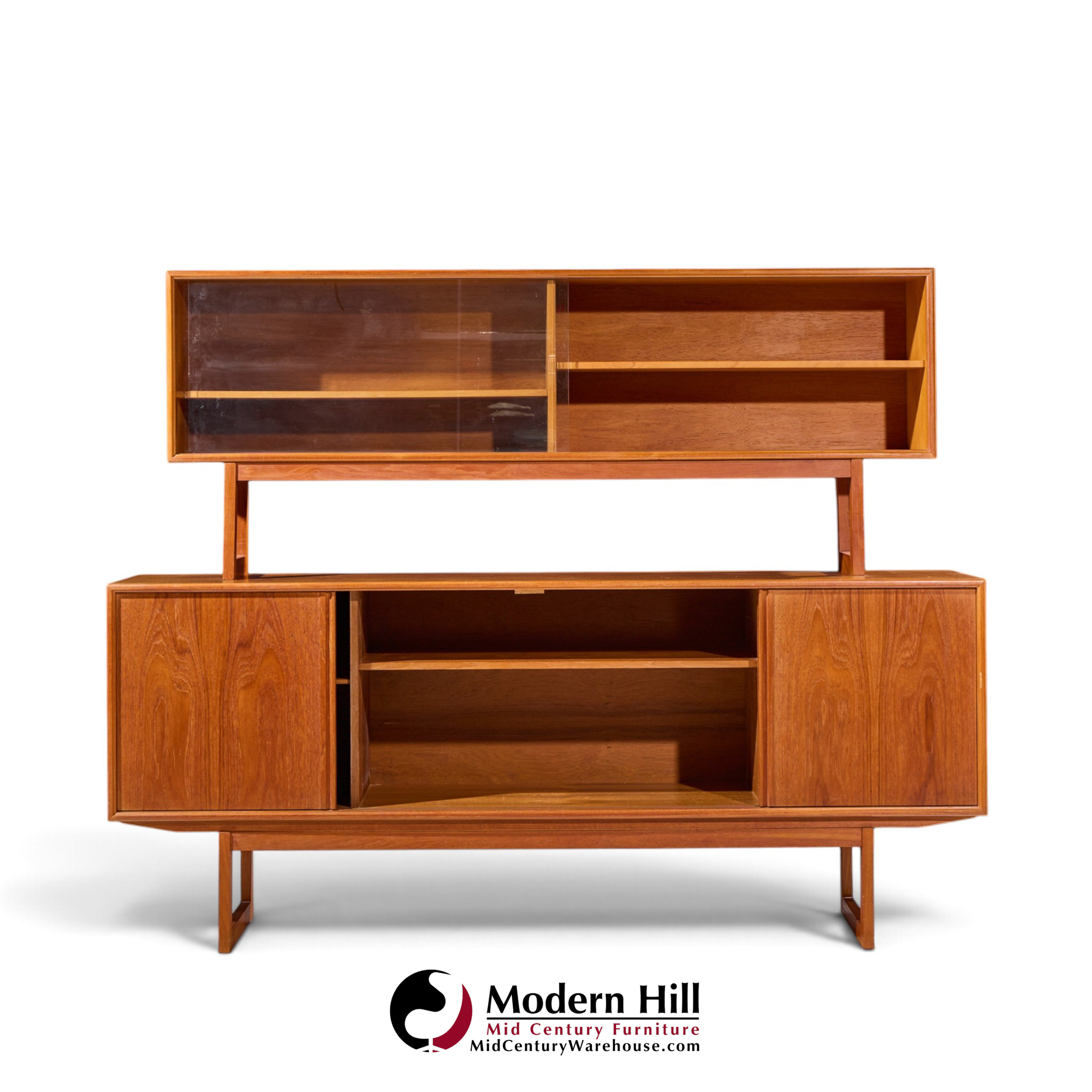 kurt Østervig style mid century danish teak sliding door credenza and hutch