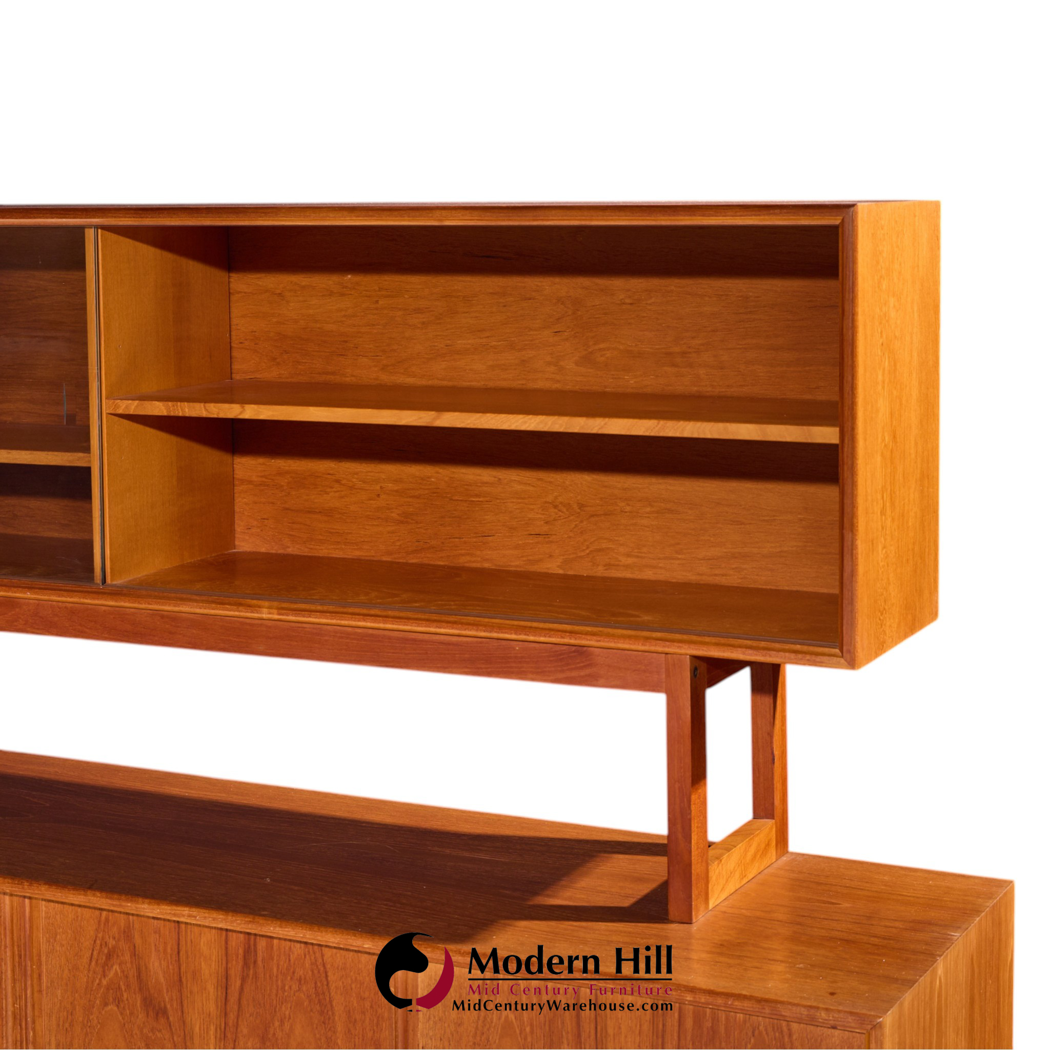kurt Østervig style mid century danish teak sliding door credenza and hutch