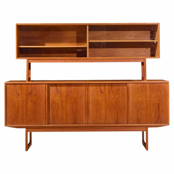kurt Østervig style mid century danish teak sliding door credenza and hutch