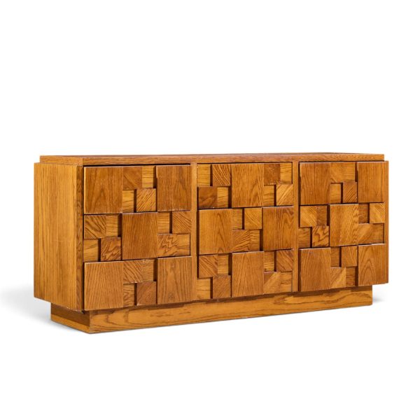 lane staccato brutalist mid century oak lowboy dresser