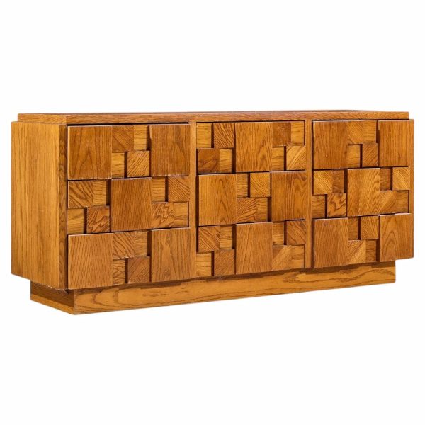 lane staccato brutalist mid century oak lowboy dresser
