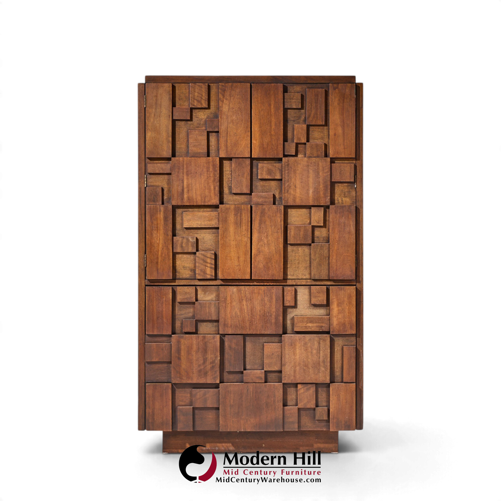 lane staccato brutalist mid century walnut armoire highboy dresser