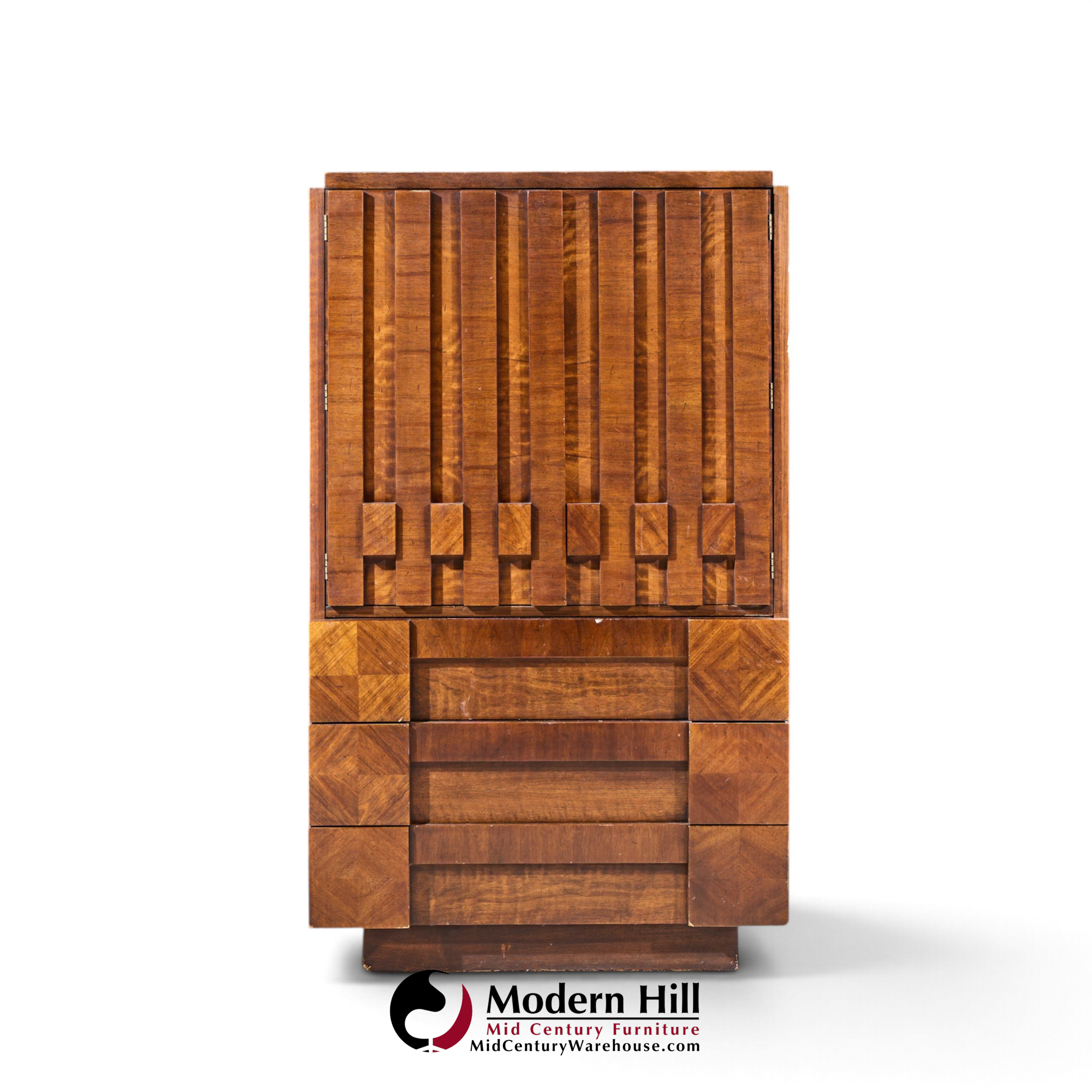 lane staccato brutalist mid century walnut armoire highboy dresser