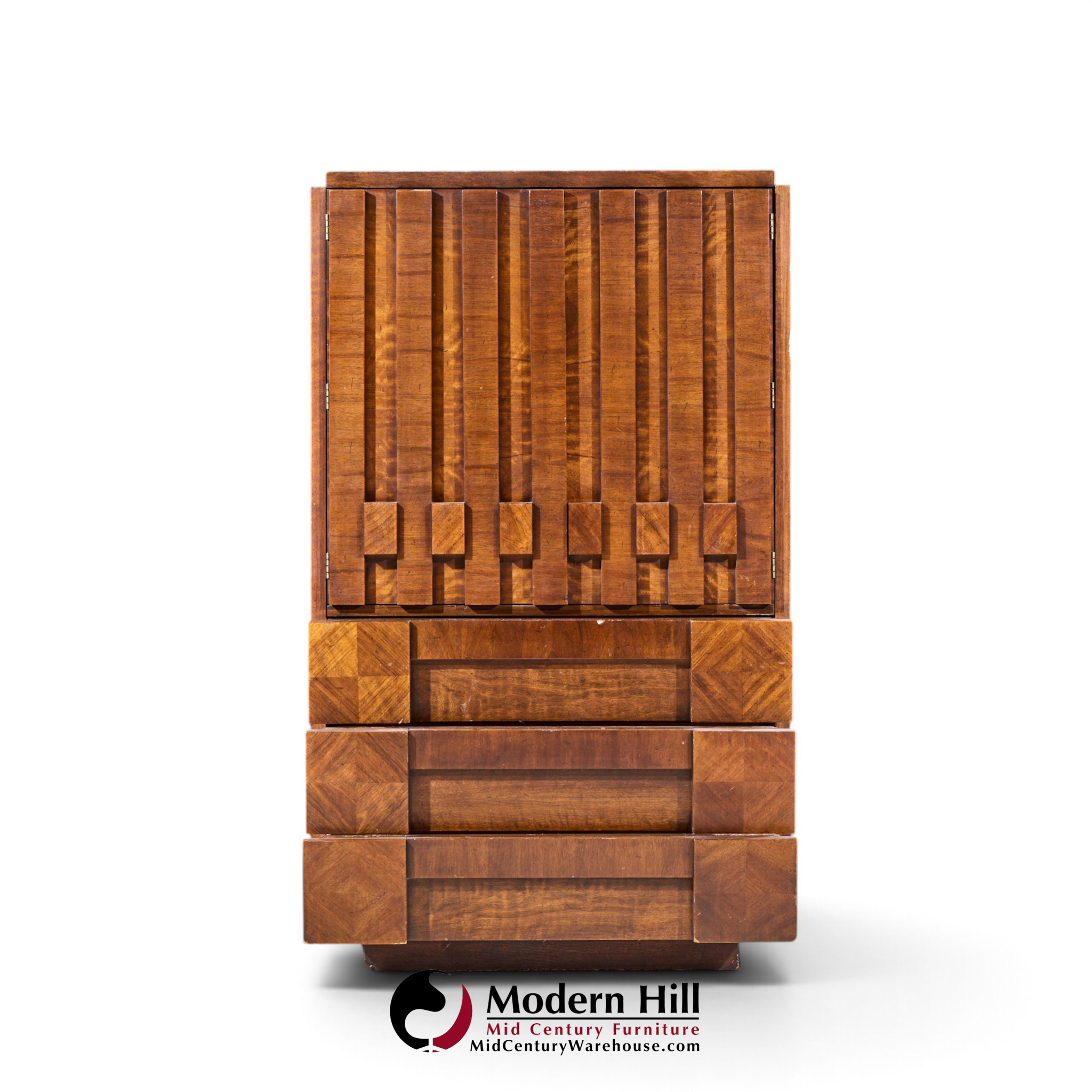 lane staccato brutalist mid century walnut armoire highboy dresser