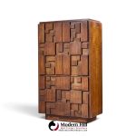 lane staccato brutalist mid century walnut armoire highboy dresser