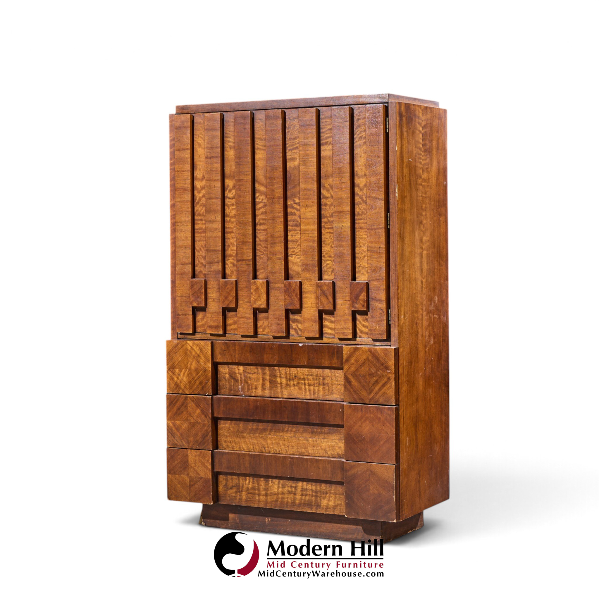 lane staccato brutalist mid century walnut armoire highboy dresser