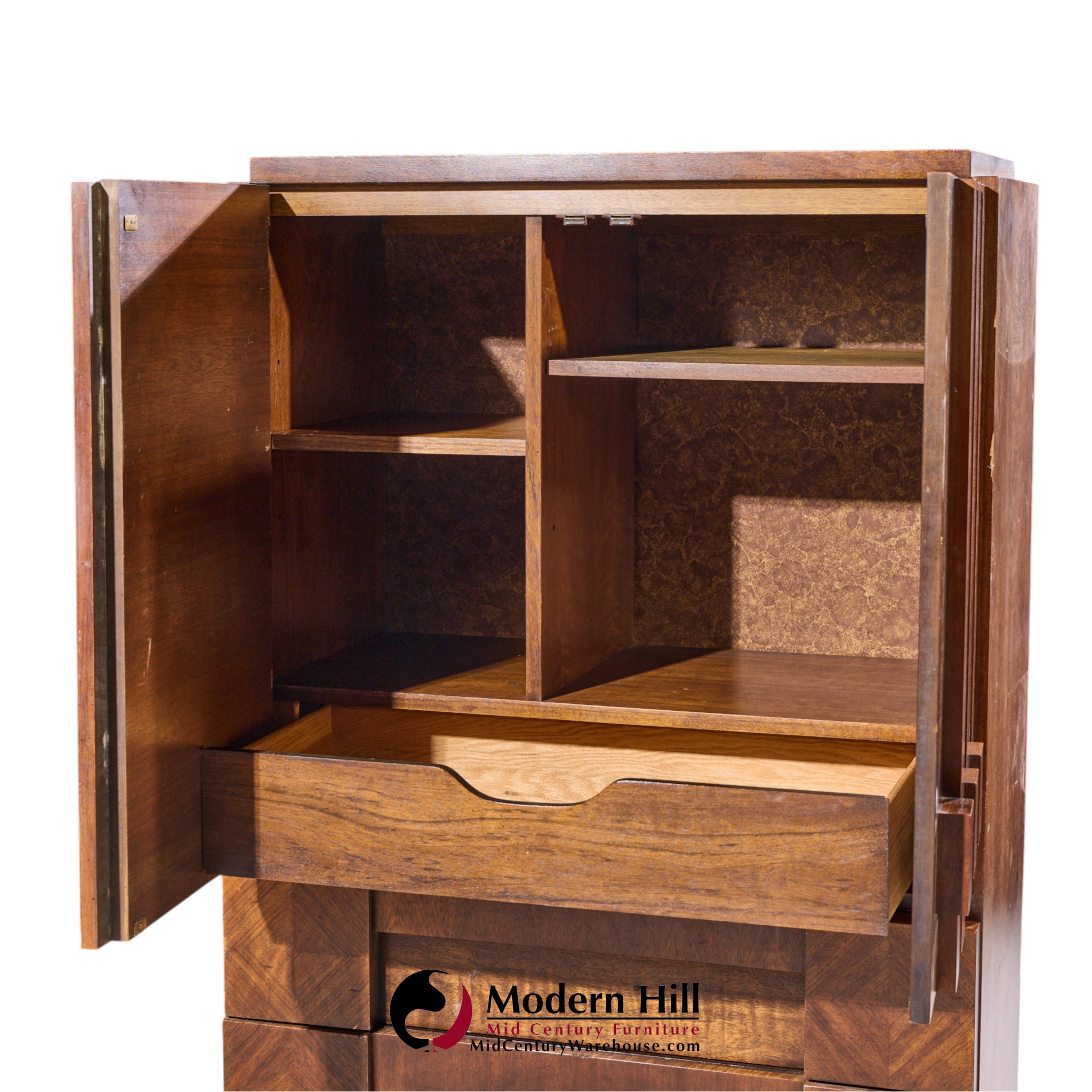lane staccato brutalist mid century walnut armoire highboy dresser