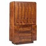 lane staccato brutalist mid century walnut armoire highboy dresser