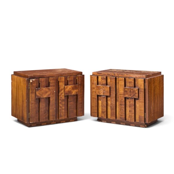 lane staccato brutalist mid century walnut nightstands - pair