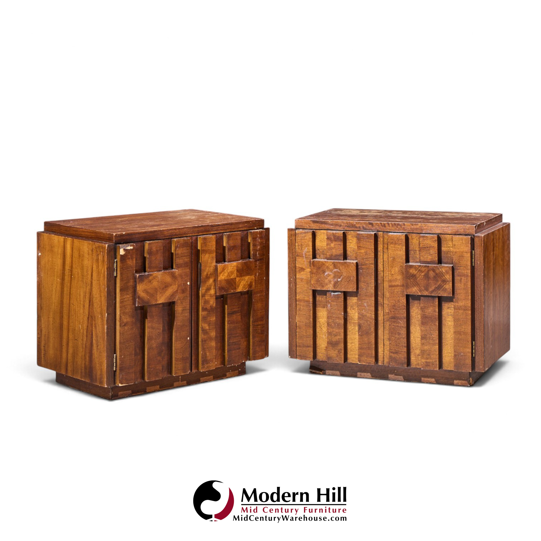 lane staccato brutalist mid century walnut nightstands - pair