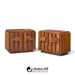 lane staccato brutalist mid century walnut nightstands - pair