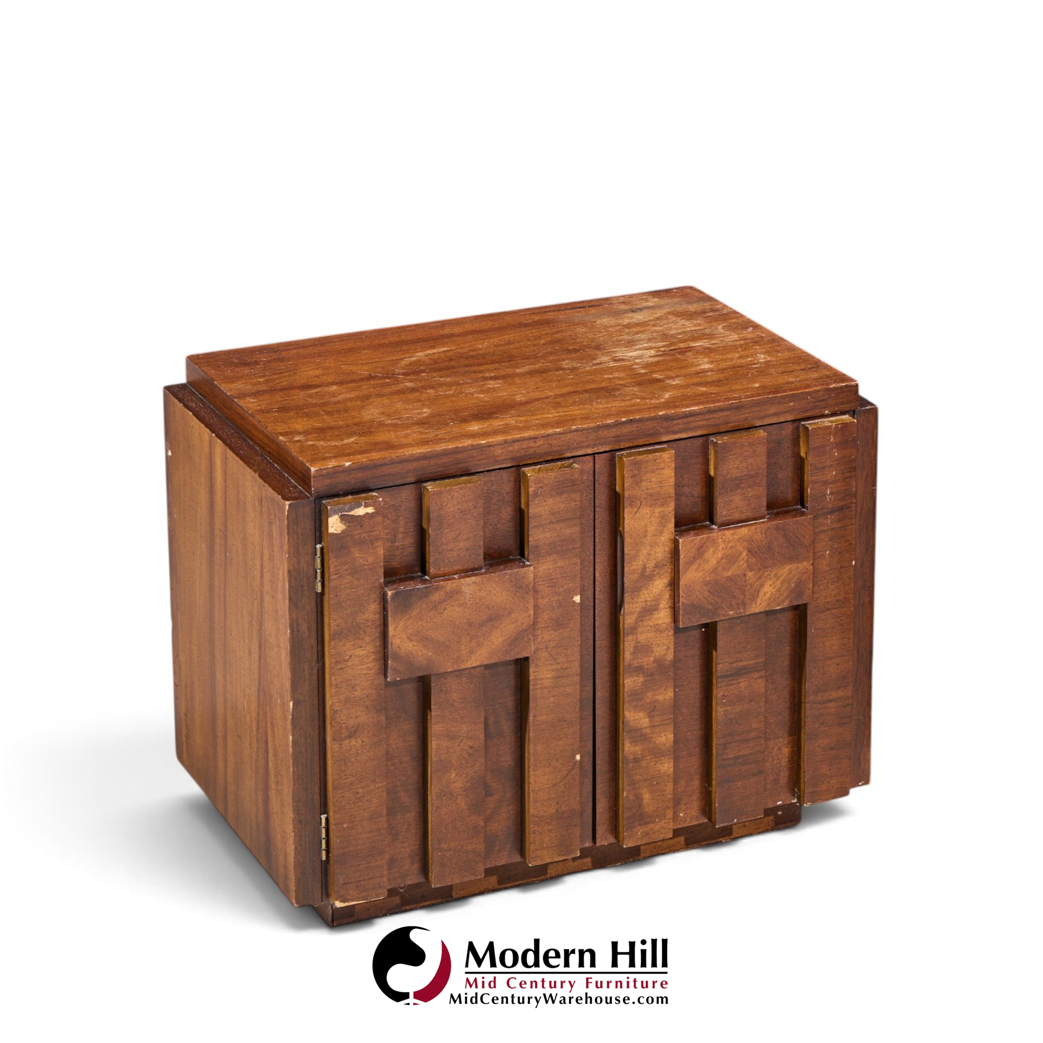 lane staccato brutalist mid century walnut nightstands - pair