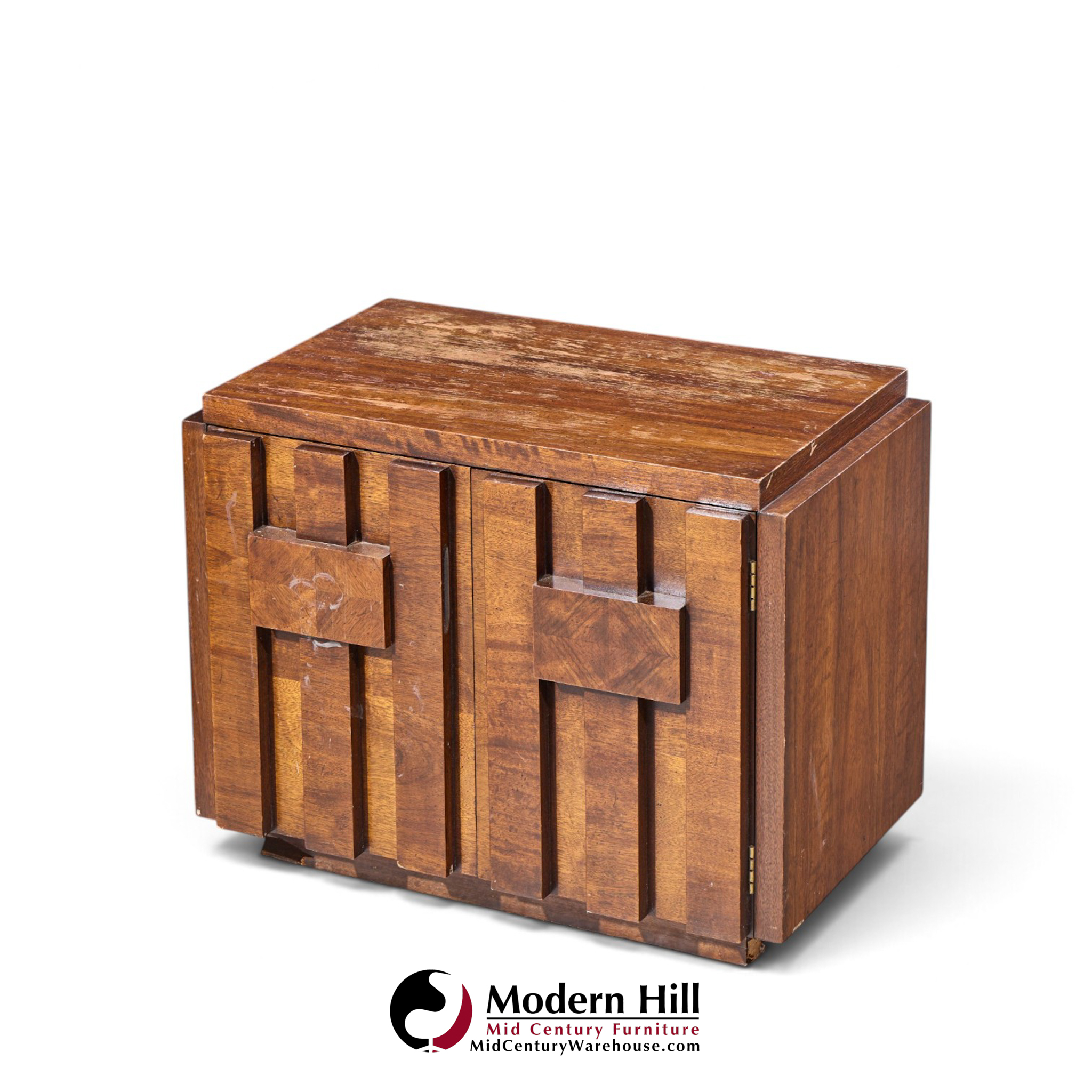 lane staccato brutalist mid century walnut nightstands - pair