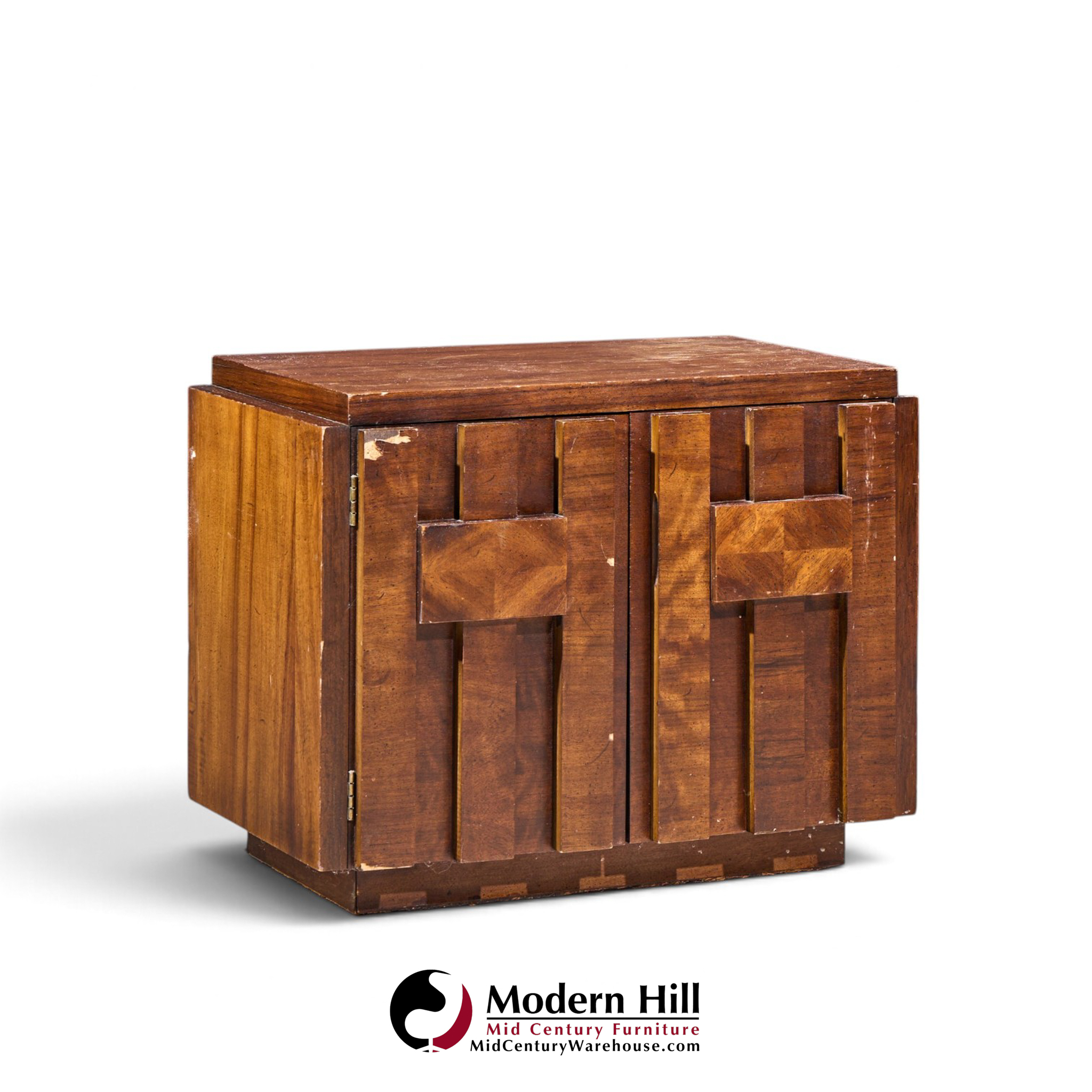 lane staccato brutalist mid century walnut nightstands - pair