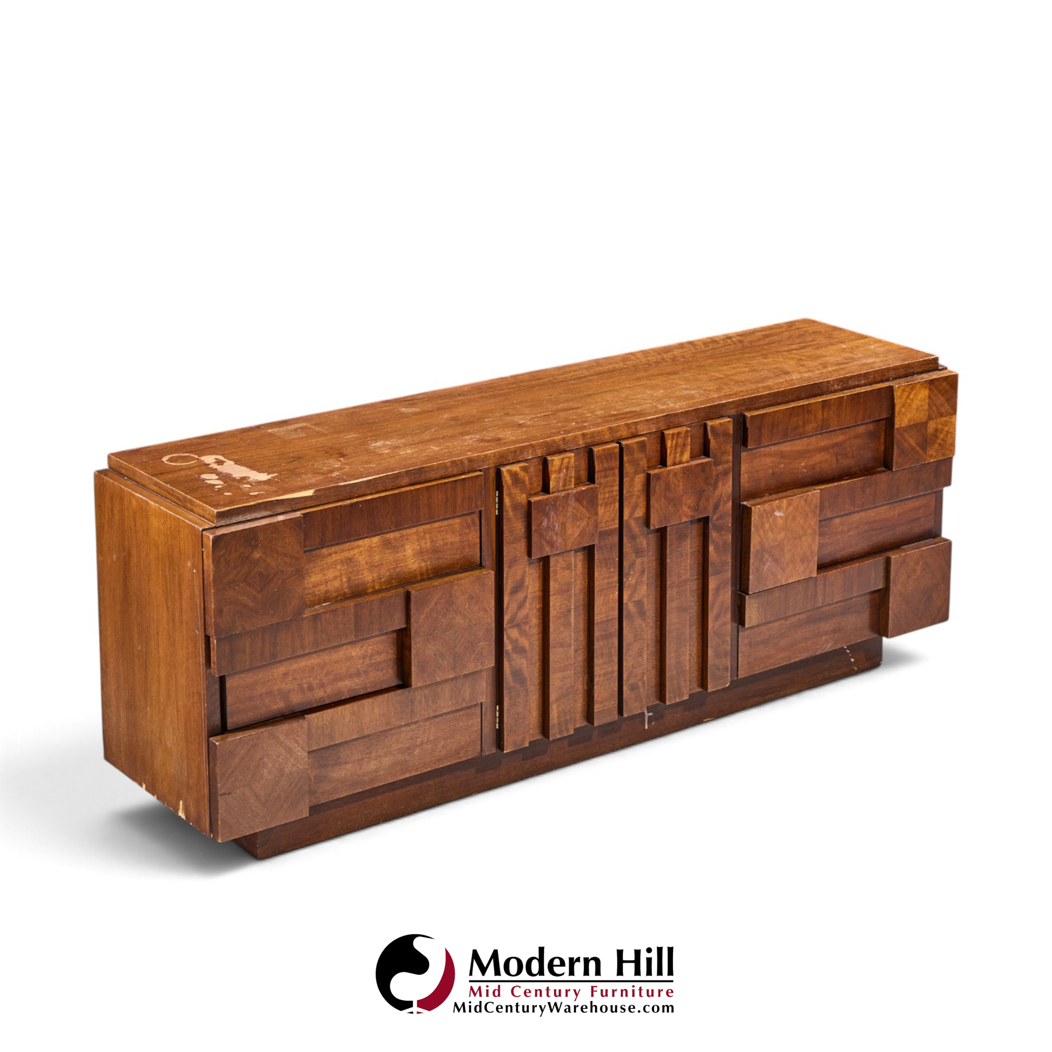 lane staccato mid century walnut brutalist lowboy dresser