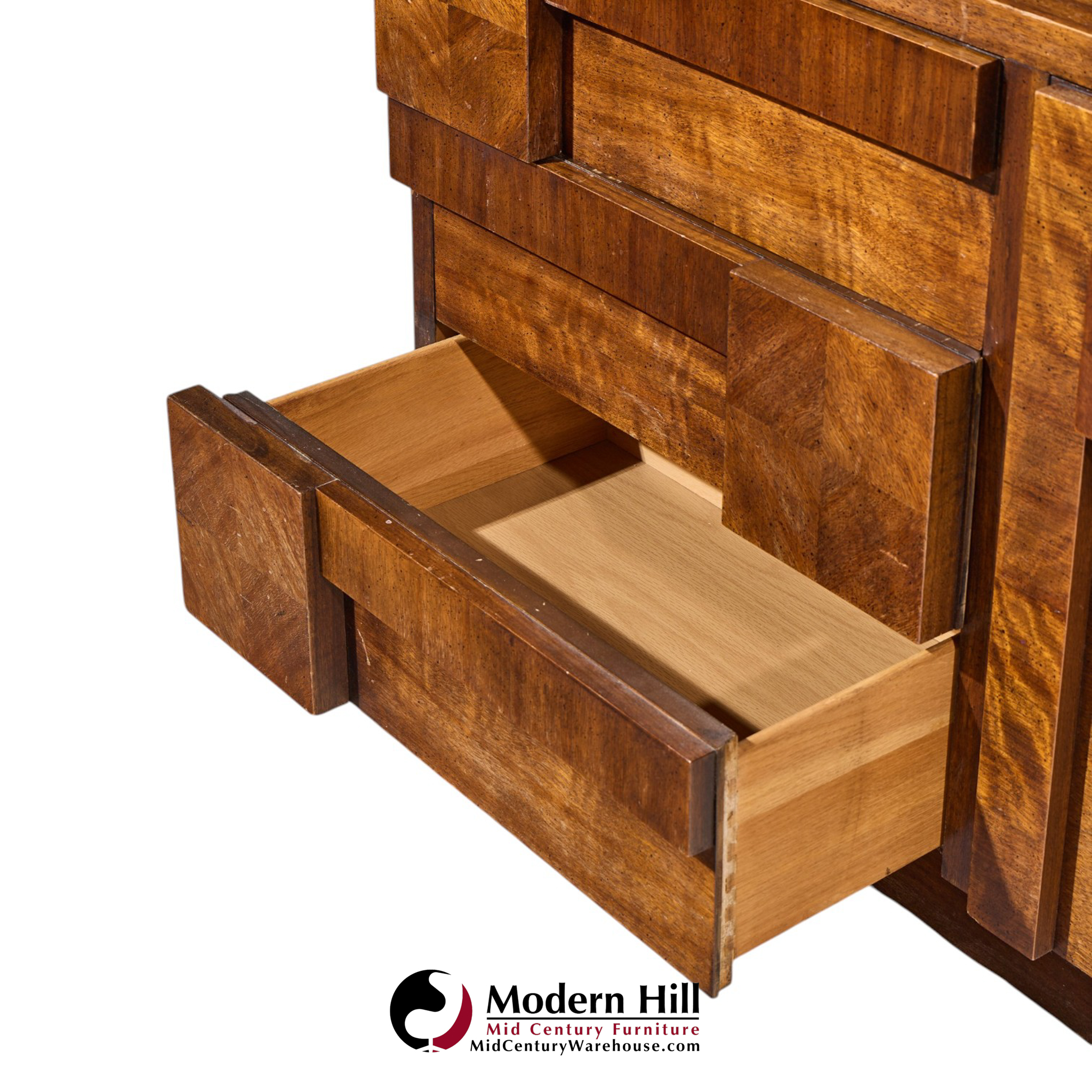 lane staccato mid century walnut brutalist lowboy dresser