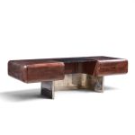 m.f. harty for stow & davis mid century walnut, chrome and glass executive desk