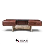 m.f. harty for stow & davis mid century walnut, chrome and glass executive desk