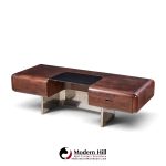 m.f. harty for stow & davis mid century walnut, chrome and glass executive desk