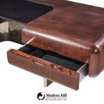 m.f. harty for stow & davis mid century walnut, chrome and glass executive desk
