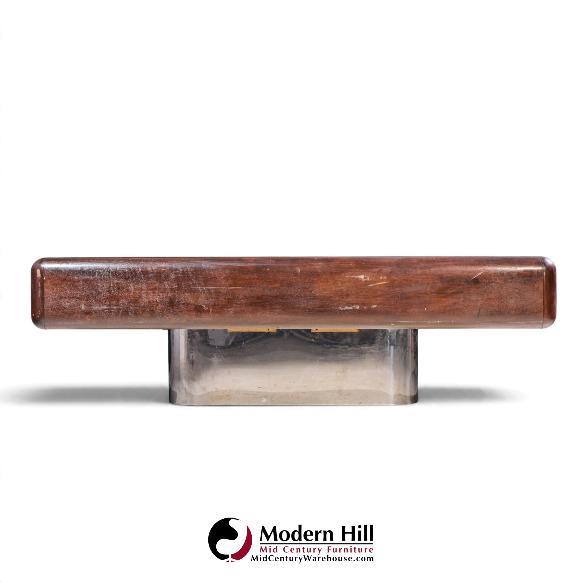 m.f. harty for stow & davis mid century walnut, chrome and glass executive desk