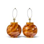 mid century orange drip glaze table lamp - pair