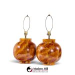 mid century orange drip glaze table lamp - pair
