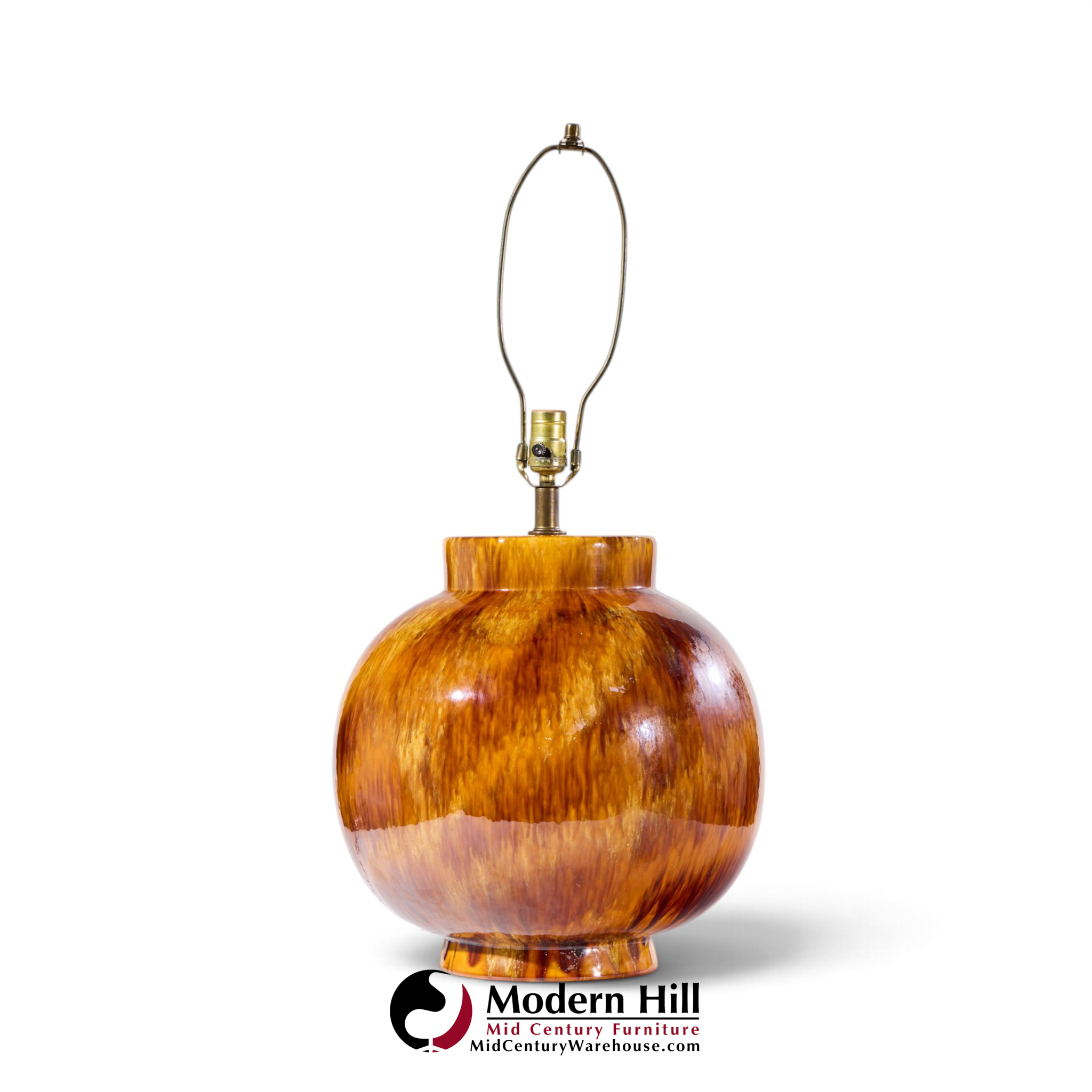 mid century orange drip glaze table lamp - pair